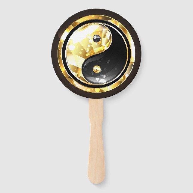 Leque Dourado Yin Yang a preto (Frente)