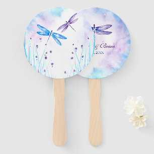 Leque Dragonfly de Cor-de-Água Azul e Roxo Elegante