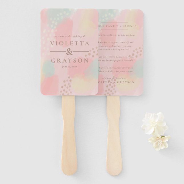 Leque Dreamy Pastel Modern Art Obrigado Casamento (Frente e Verso)