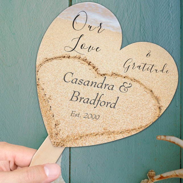 Leque Dusty Blue Beach Wedding Heart Sand favor (Criador carregado)