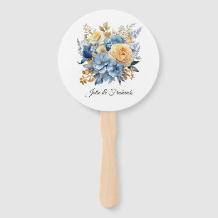 Leque Dusty Blue e Dourado Casamento Floral