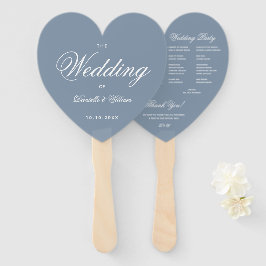 Leque Dusty Blue Heart Elegant Script Wedding Program