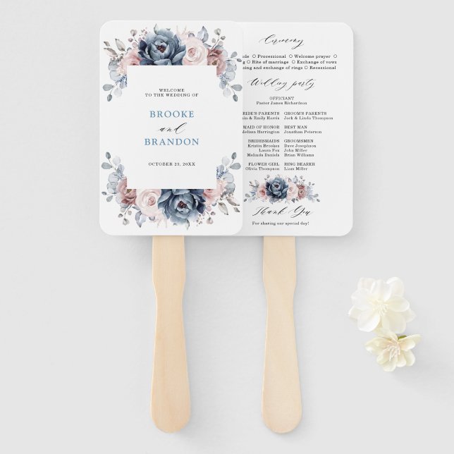 Leque Dusty Blue Mauve Rosa rosa Slate Weding Program (Frente e Verso)