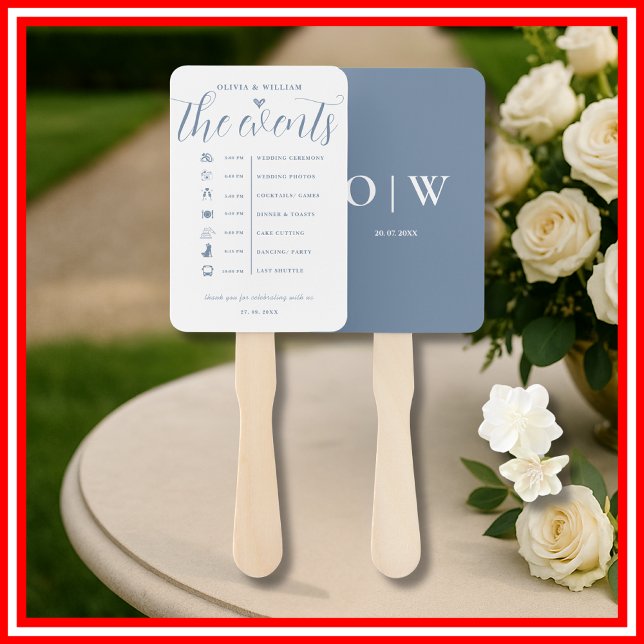 Leque Dusty Blue Order of Events Wedding Program Hand Fa (Criador carregado)