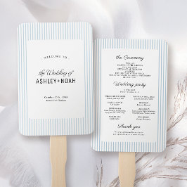 Leque Dusty Blue Striped Elegance Classy Wedding Program