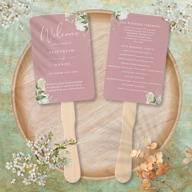 Leque Dusty Rosa Floral Greenery Wedding Program (Dusty Rose Floral Greenery Wedding Program Hand Fan)