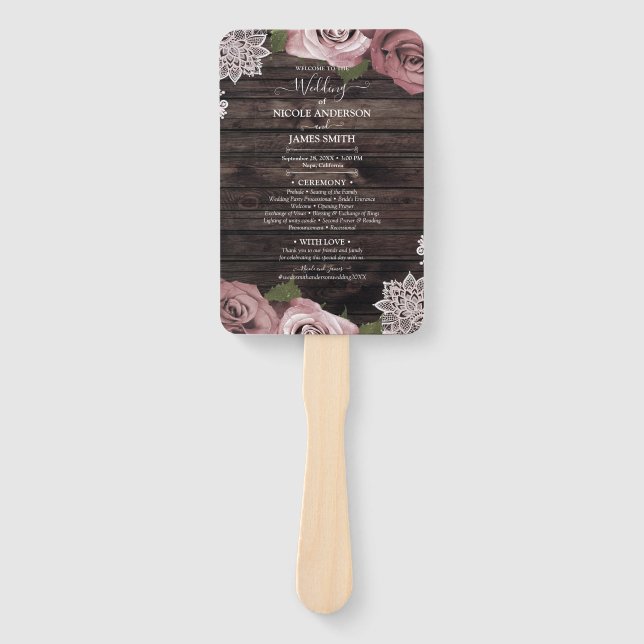 Leque Dusty Rose Floral Rosas Rustic Madeira Renda Casam (Frente)