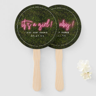 Leque É uma garota Oh Chá de fraldas de Neon Rosa Bebê