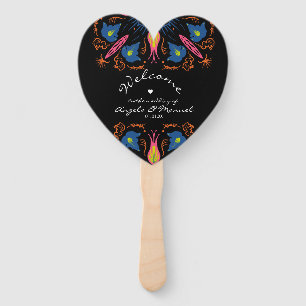 Leque Elefante Indiano Floral Preto Coração de Casamento