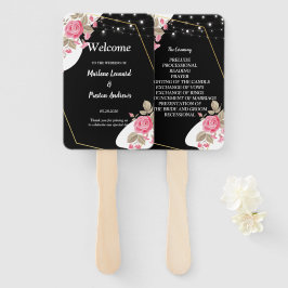 Leque Elegância Moderna Programa de Casamento com Cordão