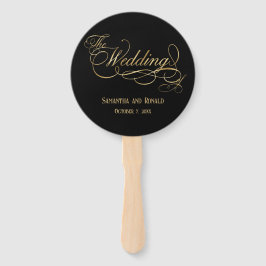 Leque Elegant Black and Faux Gold Calligraphy Wedding