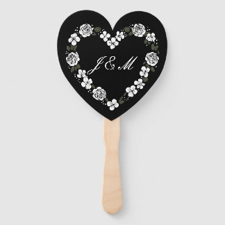 Leque Elegant Black and White Script Wedding Fan