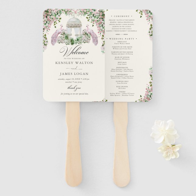 Leque Elegant Blush Garden Wedding Program (Frente e Verso)