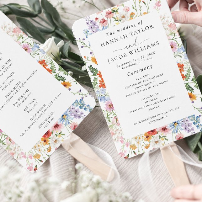Leque Elegant Colorful Wildflower Wedding Program (Criador carregado)