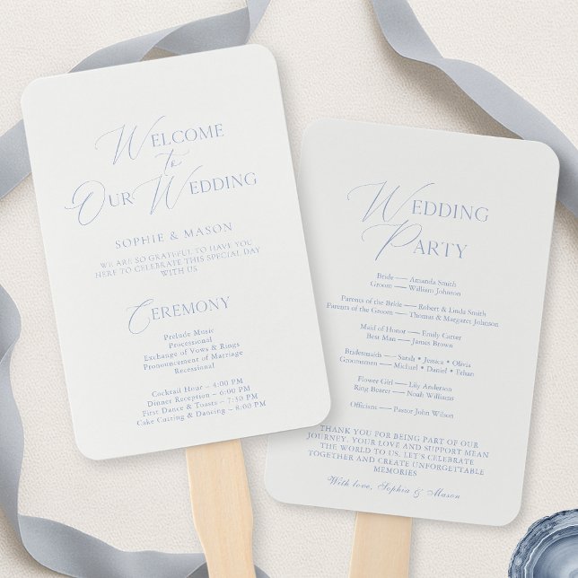 Leque Elegant Dusty Blue Wedding Program & Welcome Sign (Criador carregado)