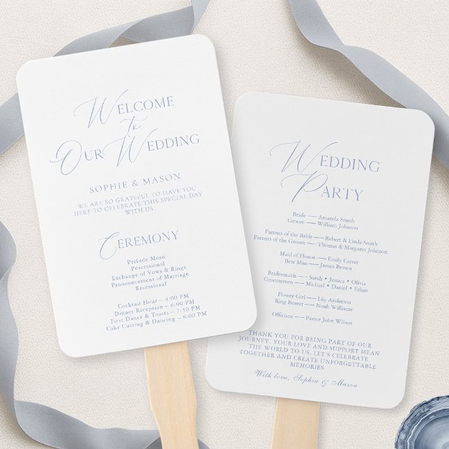 Leque Elegant Dusty Blue Wedding Program & Welcome Sign (Criador carregado)
