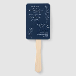 Leque Elegant Eucalyptus Navy Blue Wedding Program
