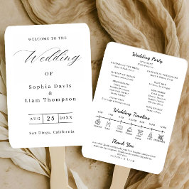 Leque Elegant Minimalist Black White Wedding Program Fan