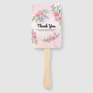 Leque Elegant Pink Floral "Thank You" Wedding Paddle Fa