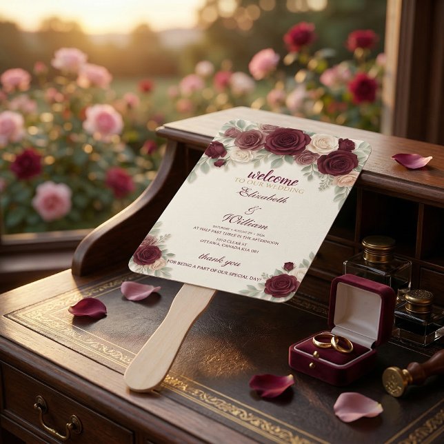 Leque Elegant Wedding Timeline Program Hand Fan (Criador carregado)