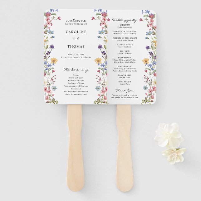 Leque Elegant Whimsical Wildflower Bloom Wedding Program (Frente e Verso)