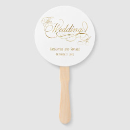 Leque Elegant White and Faux Gold Calligraphy Wedding