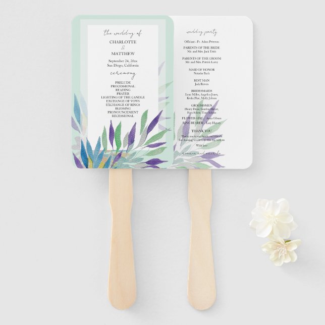 Leque Elegante Belo Roxo Boho Aquarela (Frente e Verso)