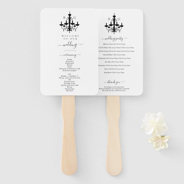 Leque Elegante Candeeiro de Tecto Monograma Casamento Pr (Frente e Verso)