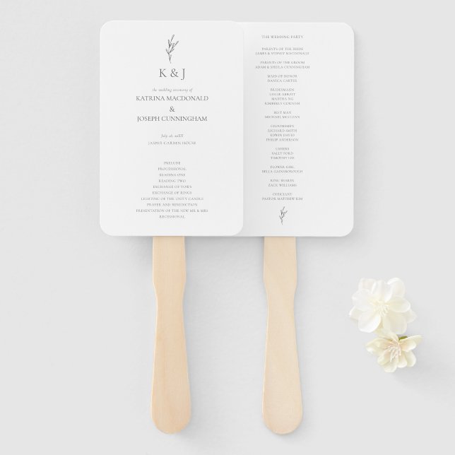 Leque Elegante Cerimônia de Casamento Minimalista (Frente e Verso)