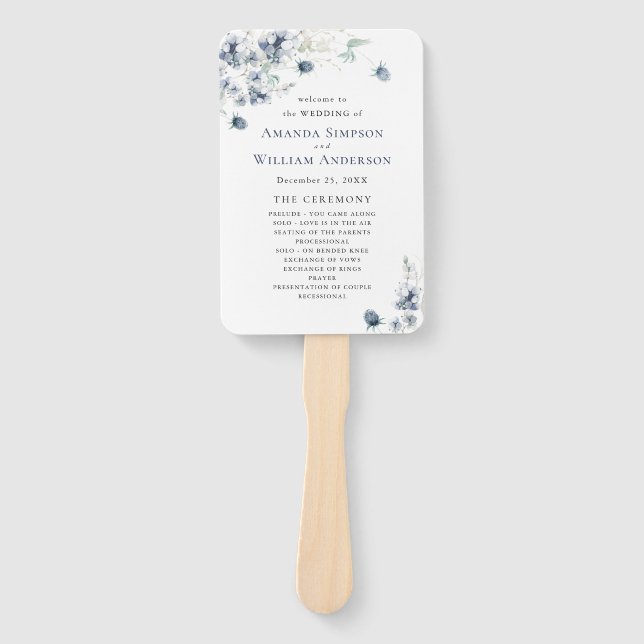 Leque Elegante Dusty Blue Foliage Weding Program (Frente)