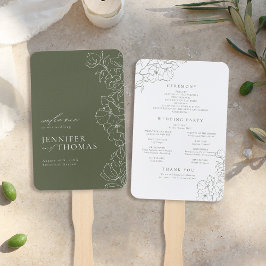 Leque Elegante floral Sage Green programa de casamento