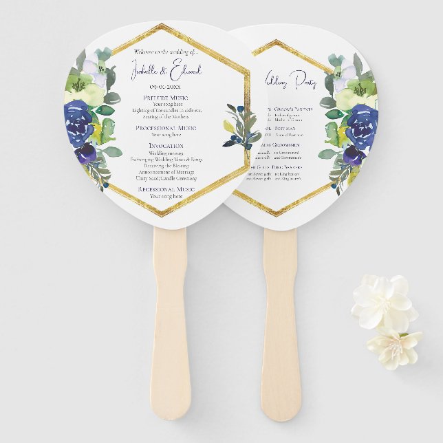 Leque Elegante Moldura Dourada Programa Floral Rosa Bran (Frente e Verso)
