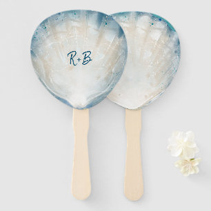 Leque Elegante Monograma Aquarela Seashell Rustic Beach