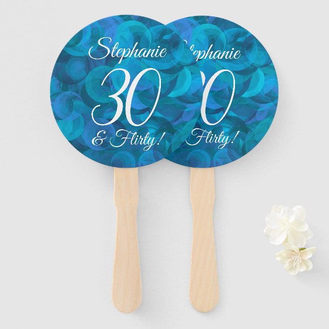 Leque Elegante Ocean Blue 30 e Flirty Birthday (Frente e Verso)