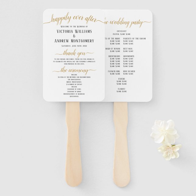 Leque Elegante Programa de Casamento Minimalista com Let (Frente e Verso)