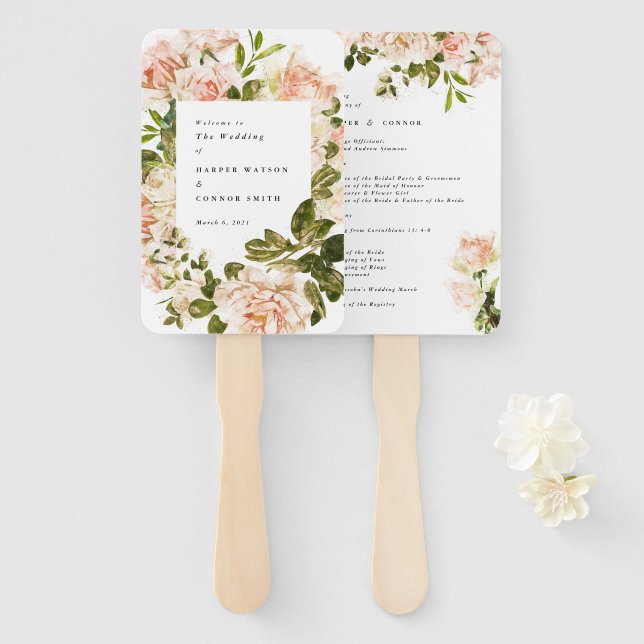 Leque Elegante Rosa Romance Wedding (Frente e Verso)