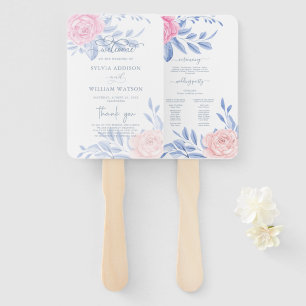 Leque Elegante Rosa Rosa Azul, Programa de Casamento Min