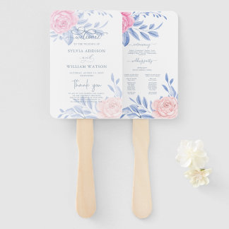 Leque Elegante Rosa Rosa Azul, Programa de Casamento Min