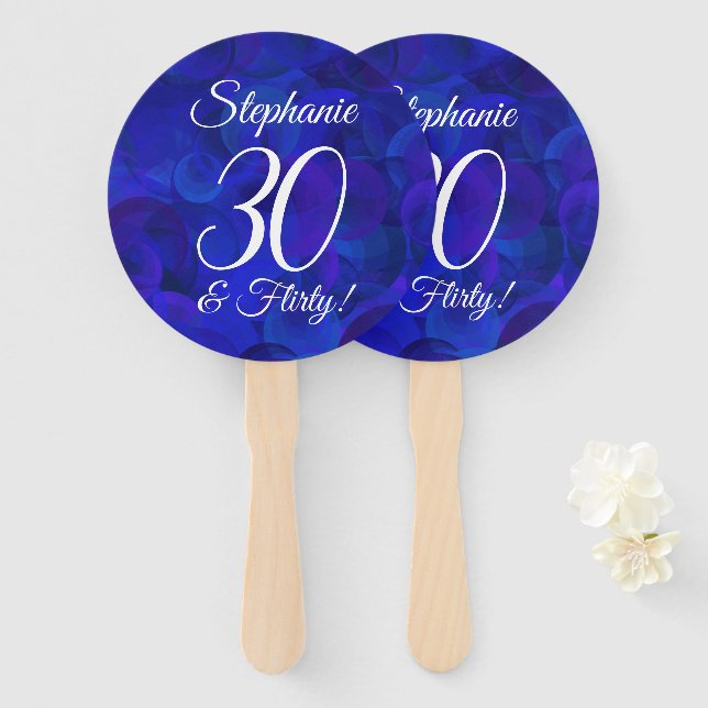 Leque Elegante Royal Blue 30 e Flirty Birthday (Frente e Verso)