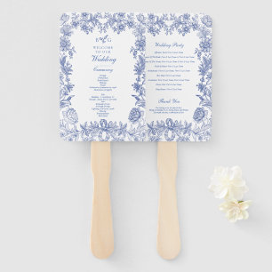 Leque Elegante Vintage Programa de Casamento Floral Azul