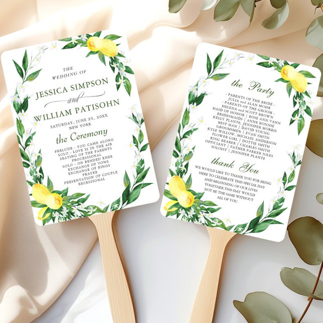 Leque Elegante Watercolor Lemons Bloom Weding Program (Criador carregado)