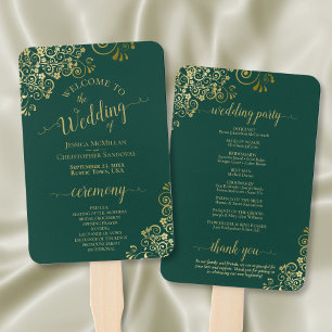 Leque Emerald Green e Dourado Lace Elegant Wedment Progr