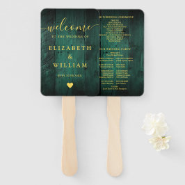 Leque Emerald Green Rustic Barn Wood Weding Program