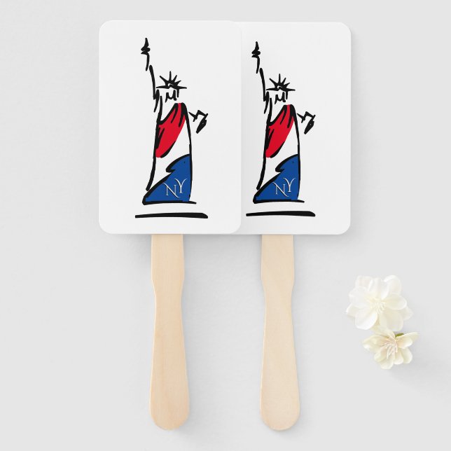 Leque Estátua da Liberdade NY Vermelho Branco e Azul (Frente e Verso)