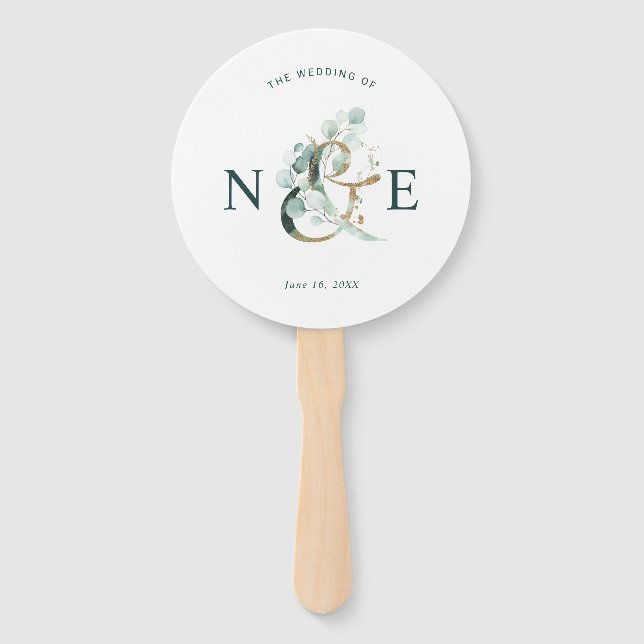 Leque Eucalyptus Ampersand Dourado Programa de Casamento (Frente)