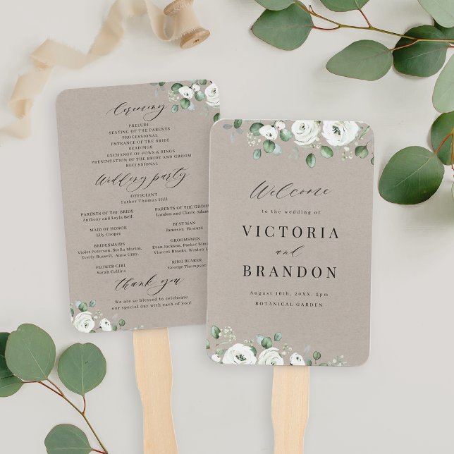 Leque Eucalyptus Greenery programas de casamento florais (Eucalyptus Greenery floral rustic wedding programs Hand Fan)
