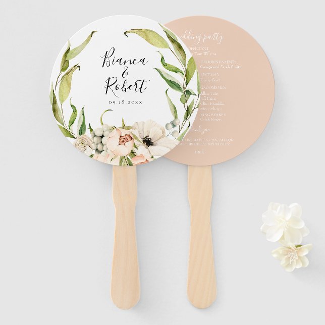 Leque Fã de Casamento Floral da Floresta Botânica (Frente e Verso)
