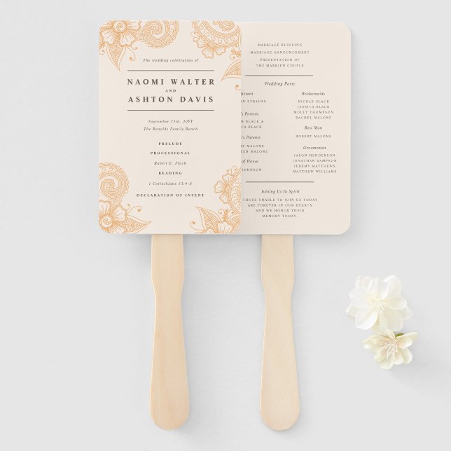 Leque Fã de Mão do Programa de Casamento Mehndi Henna (Frente e Verso)