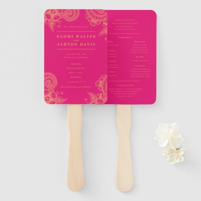 Leque Fã de Mão do Programa de Casamento Mehndi Henna (Frente e Verso)