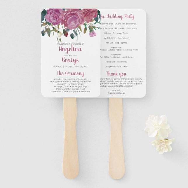 Leque Fã do programa de casamento floral da Watercolor (Frente e Verso)